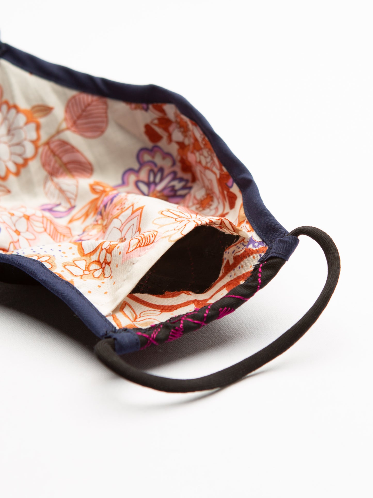 Fitted Face Mask - Black with Pink Embroidery