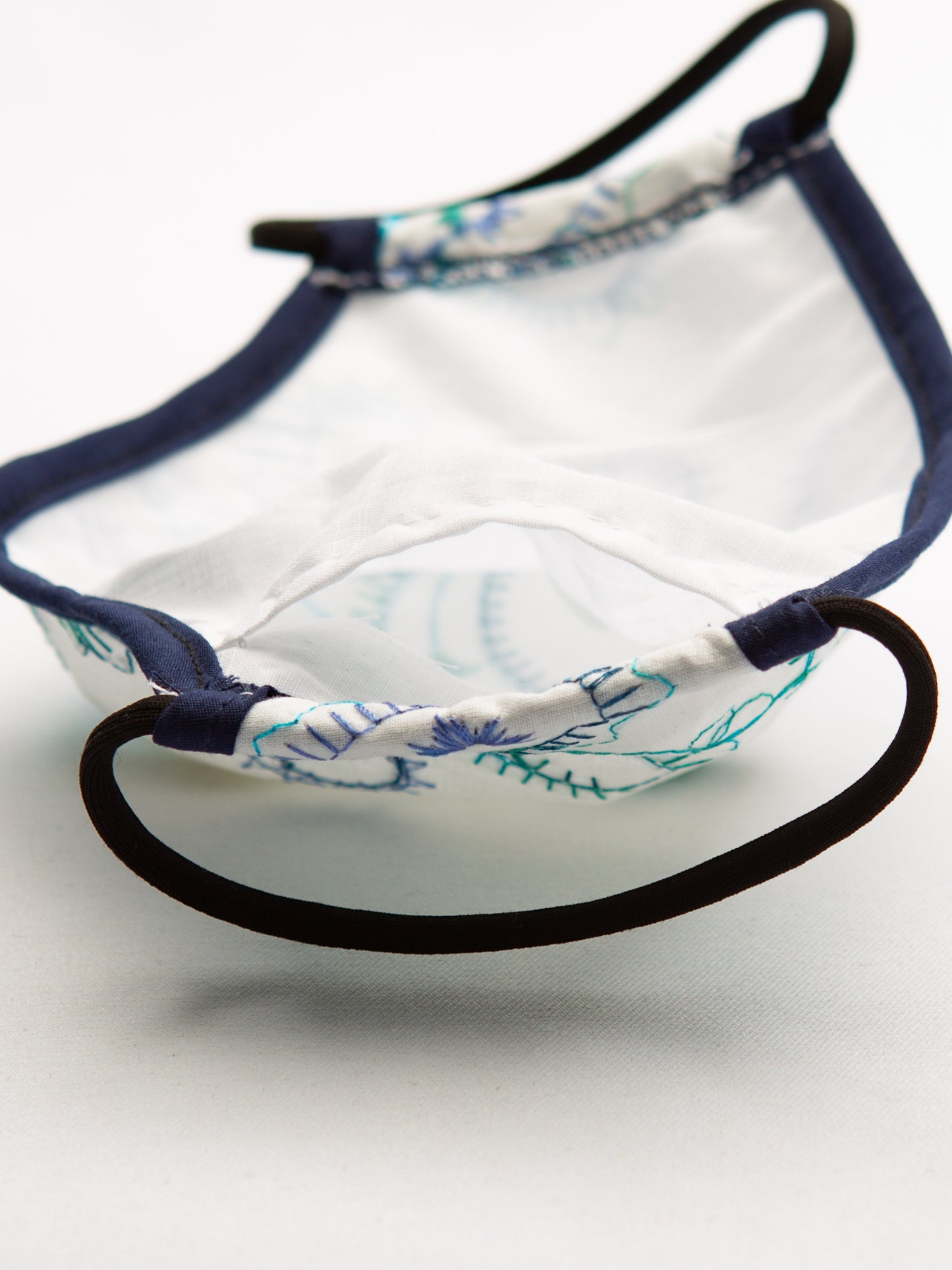 Fitted Face Mask - Embroidered Blue Paisley