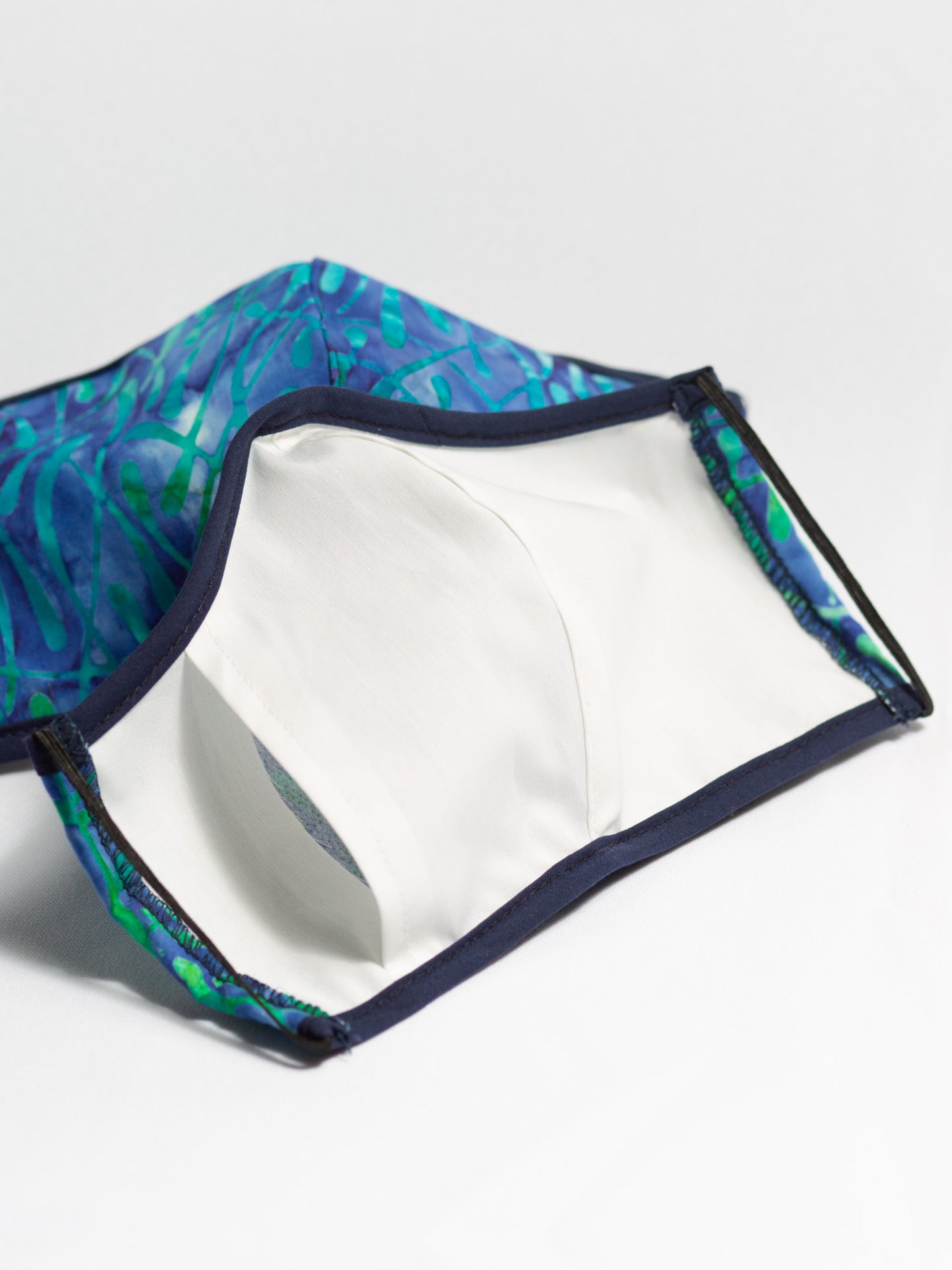 Fitted Mask with Filter Pocket - Batik Aqua