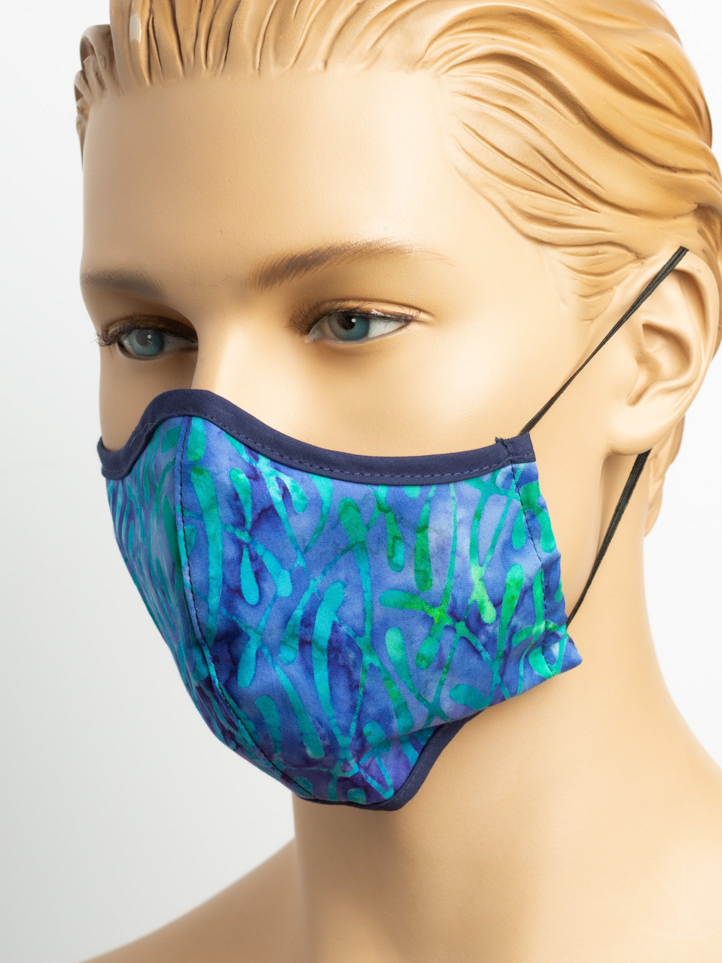 Fitted Mask with Filter Pocket - Batik Aqua