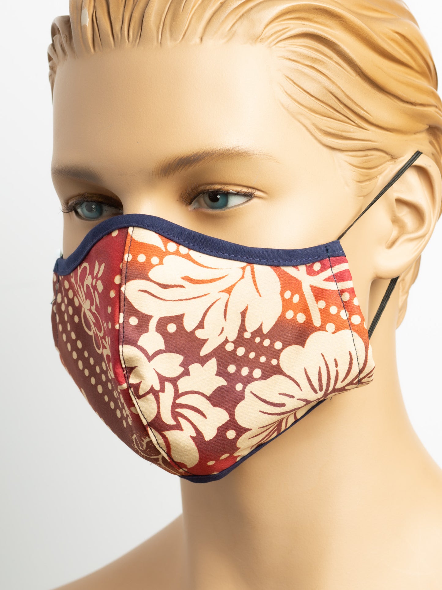 Fitted Face Mask with Filter Pocket - Batik Red