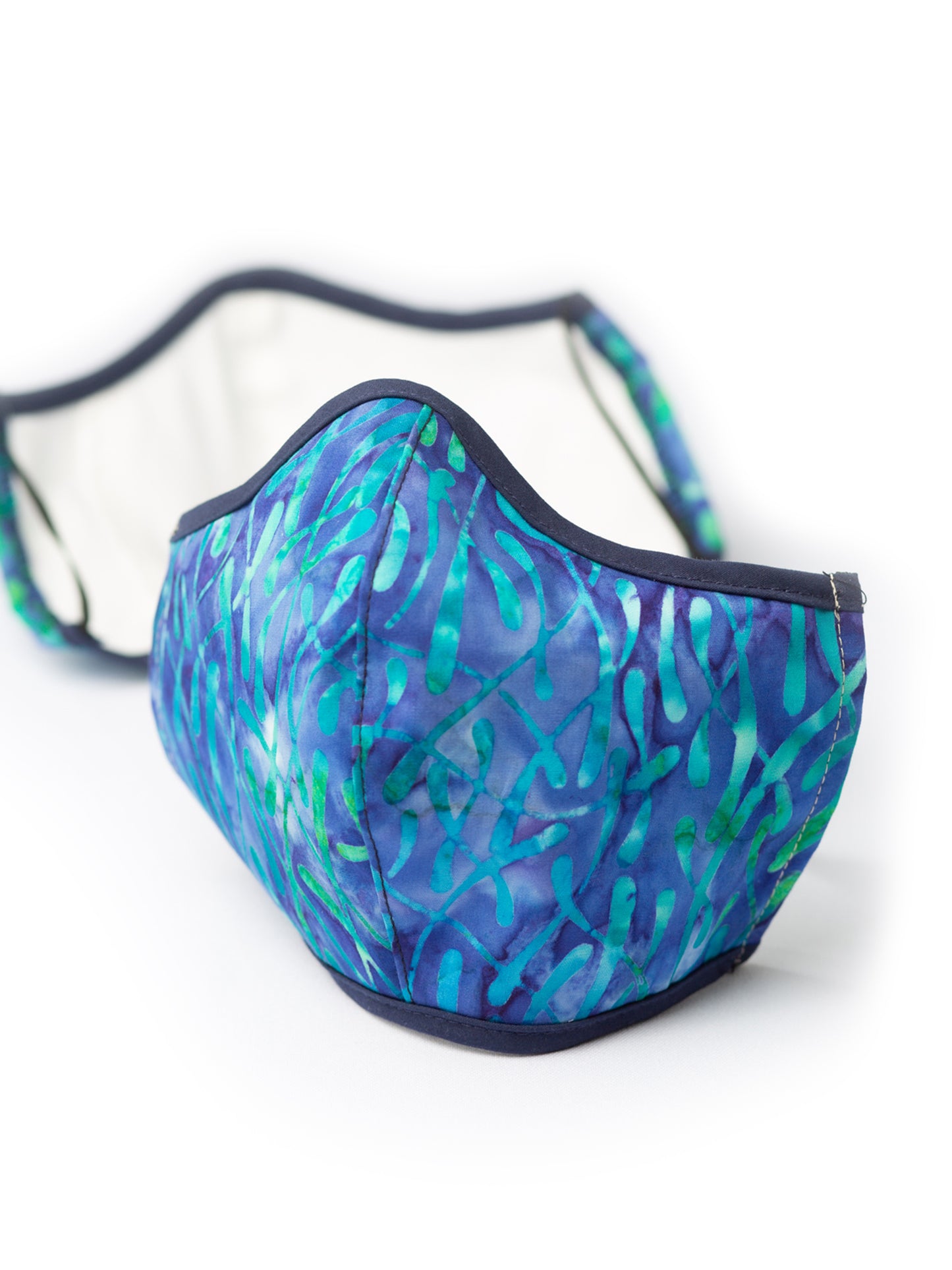 Fitted Mask with Filter Pocket - Batik Aqua