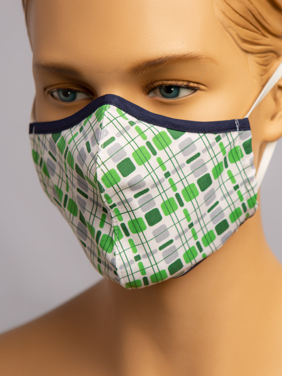 Fitted Mask With Vintage Green Squares
