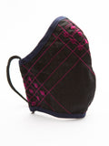 Fitted Face Mask - Black with Pink Embroidery
