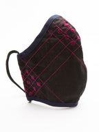 Fitted Face Mask - Black with Pink Embroidery