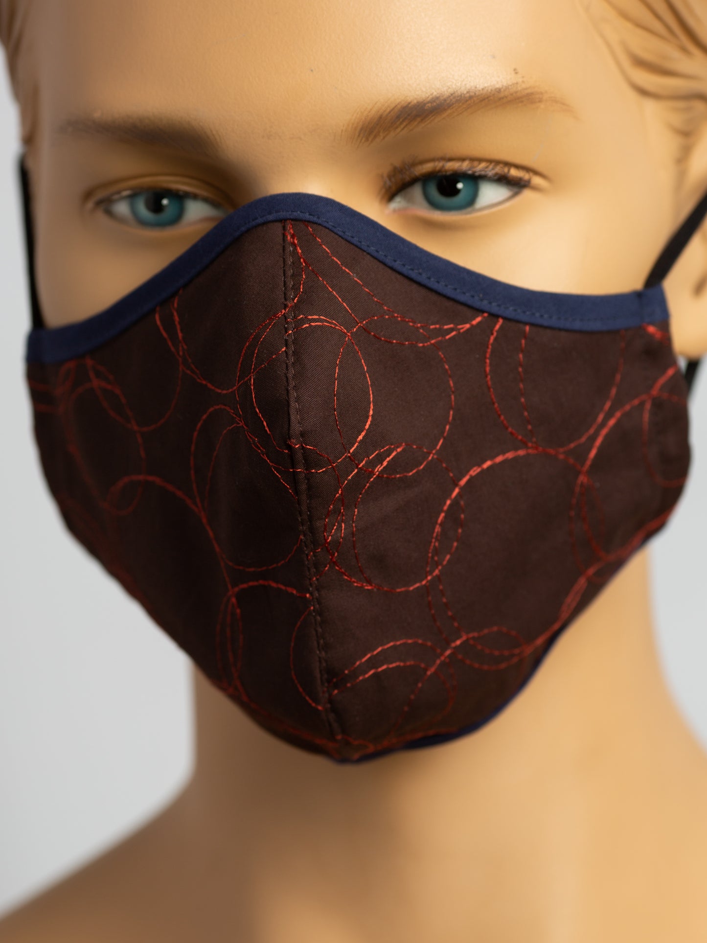 Fitted Face Mask - Embroidered Orange Circles
