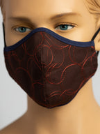Fitted Face Mask - Embroidered Orange Circles