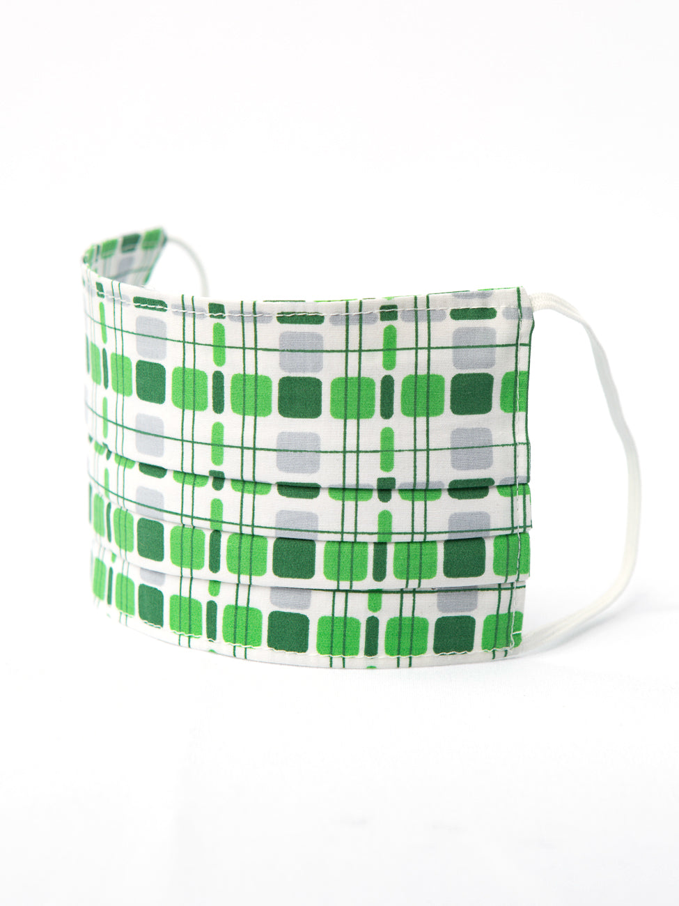Pleated Face Mask With Vintage Green Squares