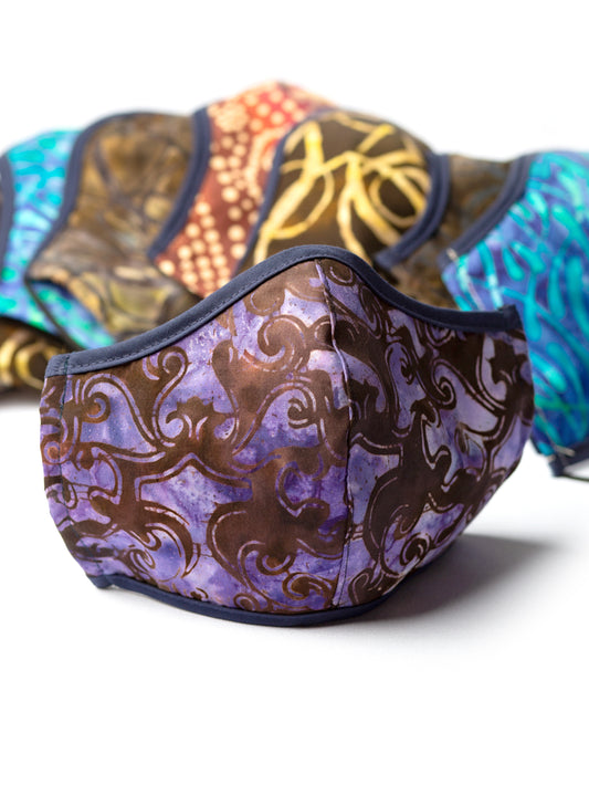 Fitted Mask with Filter Pocket - Batik Purple