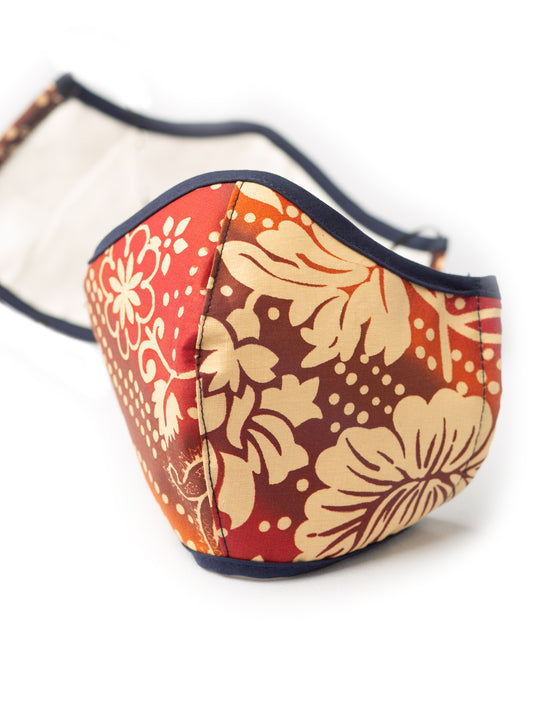 Fitted Face Mask with Filter Pocket - Batik Red