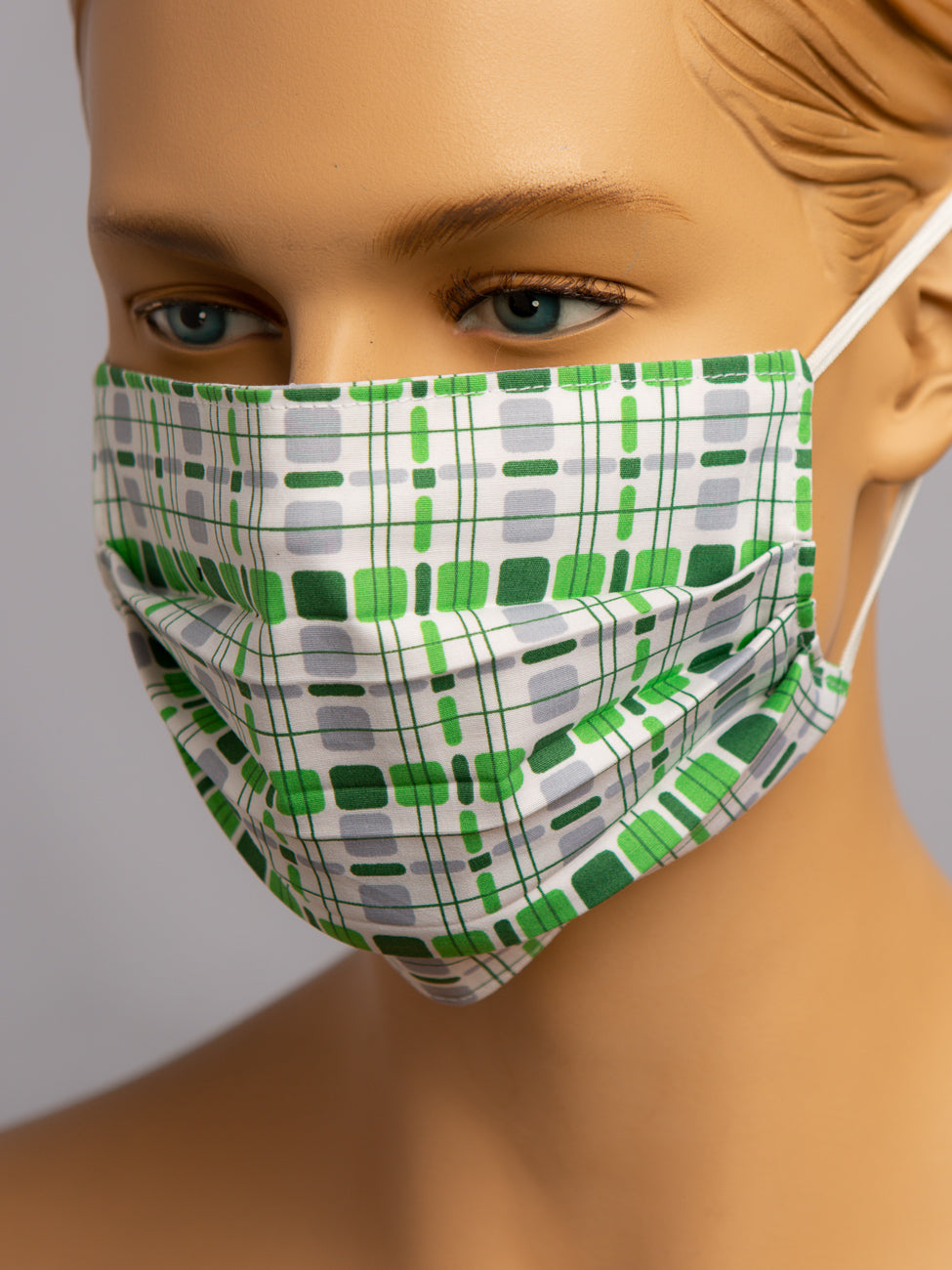 Pleated Face Mask With Vintage Green Squares