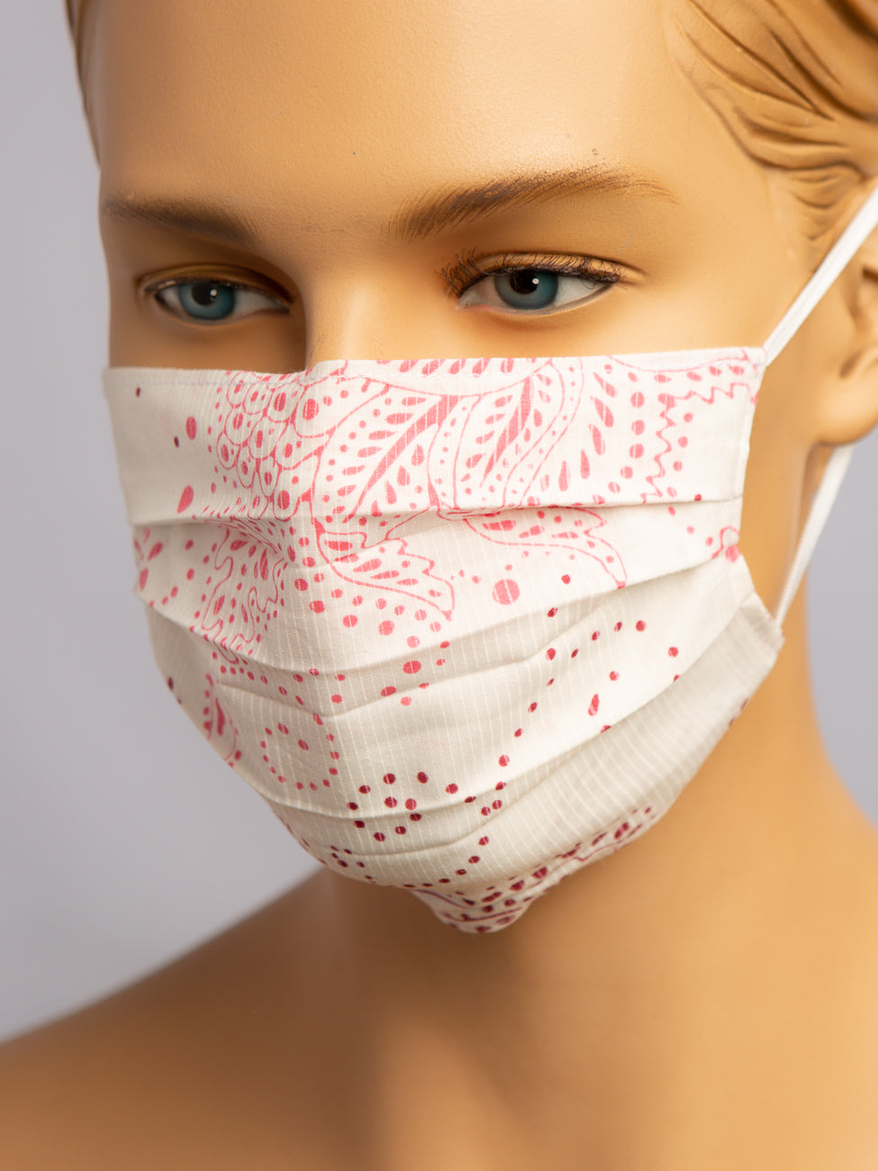 Pleated Mask with Pink Paisley Pattern